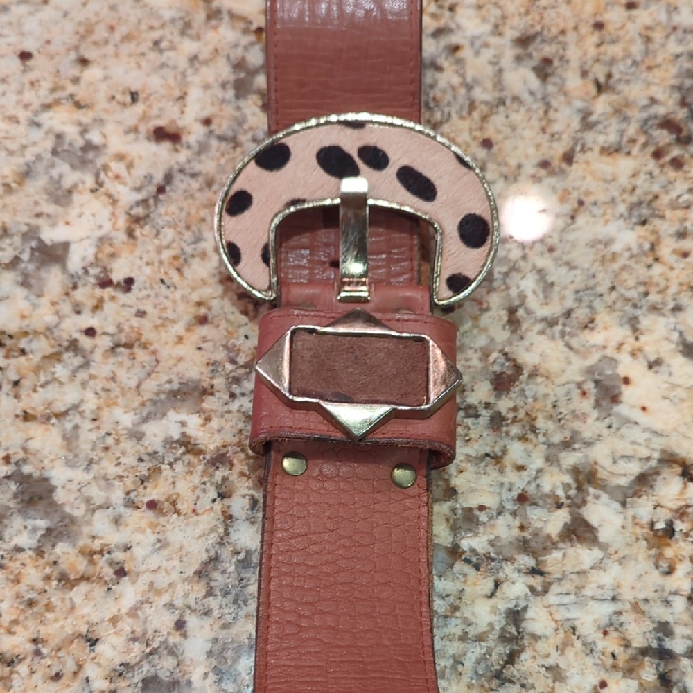 Elegant Brown Leather With Tan and Cream Accents Women's  Belt